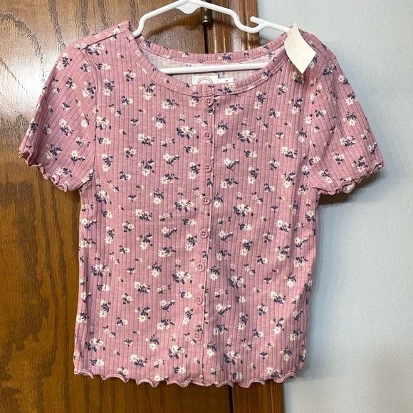 WONDER NATION NWT Medium (7/8) ribbed pink shirt with daisy floral design short - Picture 2 of 8
